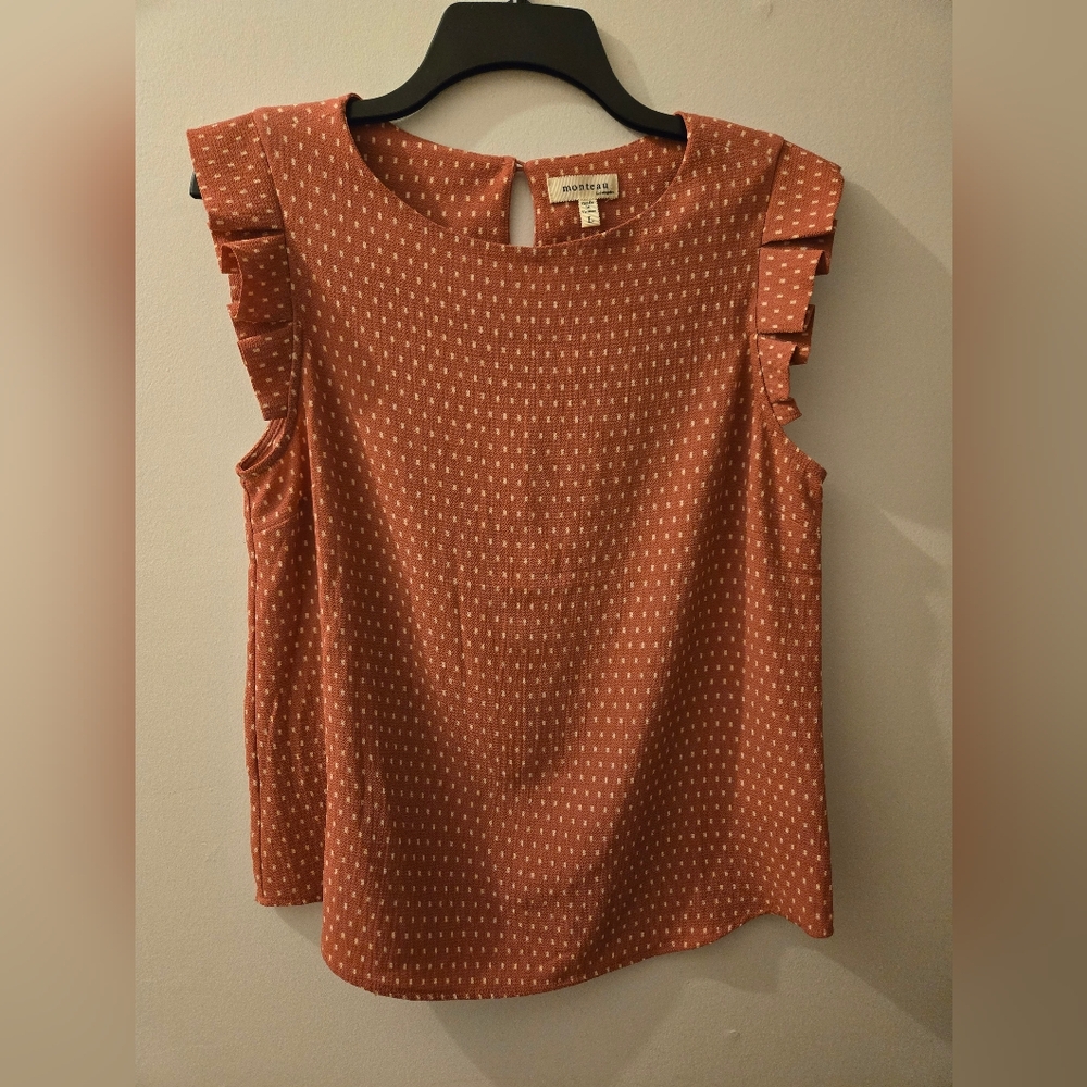 Monteau Women's LG Terracotta Ruffle Sleeve Blouse